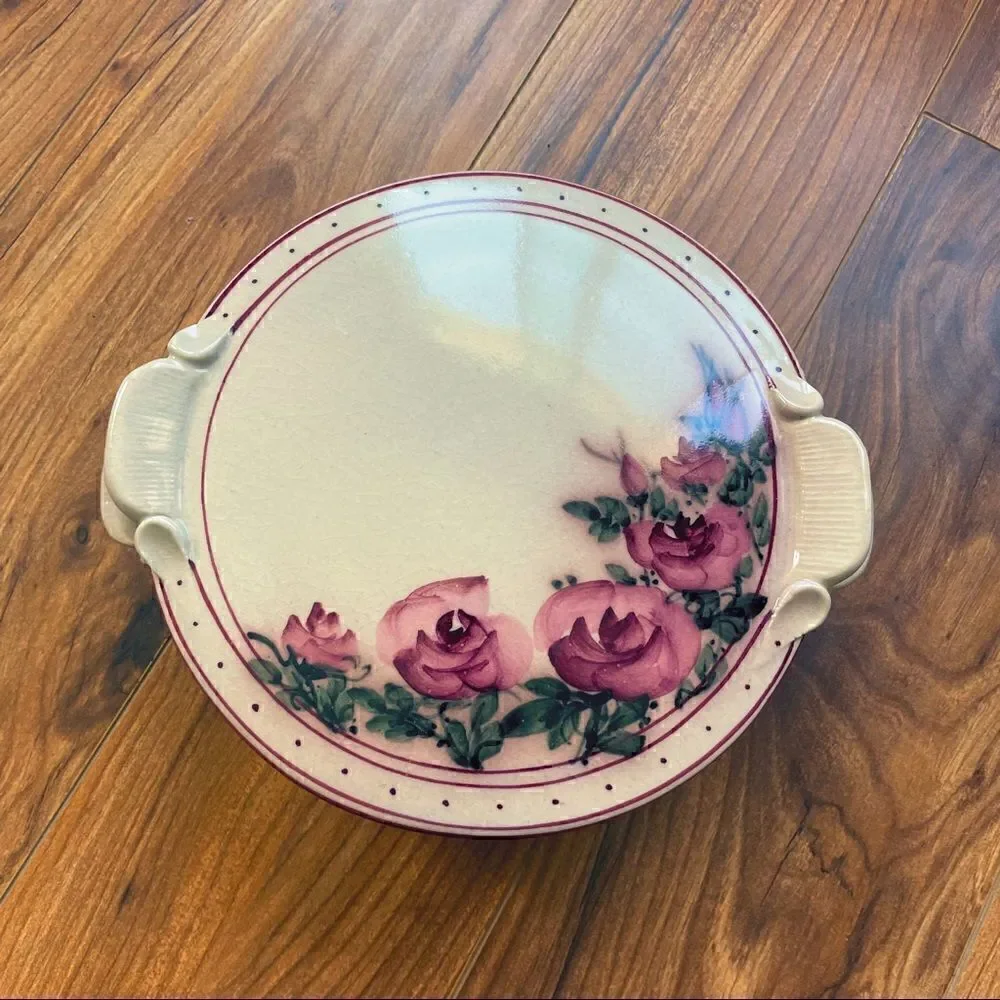 Vintage Hand crafted Ceramic Casserole Dish with Lid and Roses